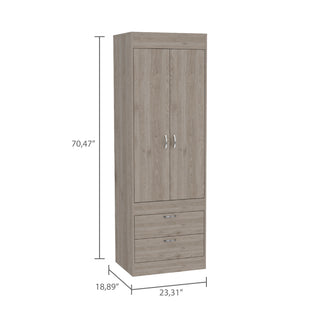 Sunvega Double Door Cabinet with Two Drawers and Integrated Hanging Rod for Bedroom