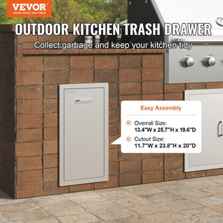 Sunvega Stainless Steel Roll Out Trash Drawer with Smooth Sliding Rails for Outdoor Kitchen