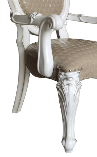 Sunvega Taupe and Bone White Arm Chair with Nailhead Trim and Ornate Legs