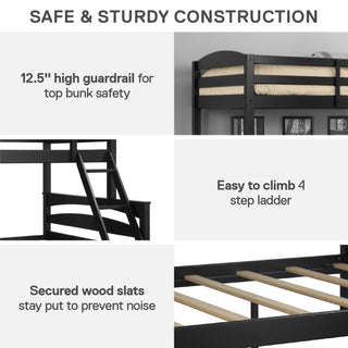 Sunvega Twin Over Full Wood Bunk Bed Frame Converts to Two Separate Beds