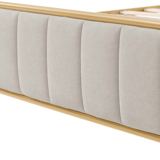 Sunvega Upholstered Queen Bed Frame with Tufted Headboard and Soft Fabric