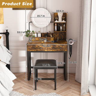 Sunvega White Makeup Vanity Table with LED Lights Power Outlet and 2 Drawers