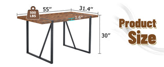 Sunvega Minimalist Retro Rectangular Dining Table with Dark Wood Textured Tabletop and Black Metal Legs