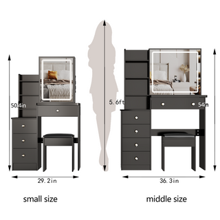 Sunvega Small Space Left Bedside Cabinet Vanity Table with Cushioned Stool and Sliding Mirror