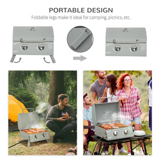 Sunvega Portable 2 Burner Propane Gas Grill with Foldable Legs and Thermometer for Outdoor BBQ