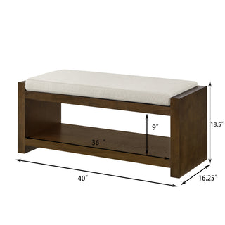 Sunvega Modern Accent Bench with Removable Cushion and Lower Storage Shelf