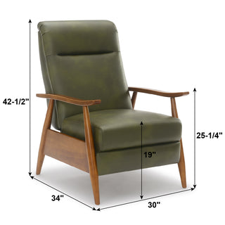 Sunvega Modern Chestnut Brown Wood Arm Push Back Recliner in Caramel