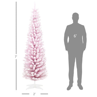 Sunvega Pencil Artificial Xmas Tree with Faux Snow Flocked Full Branch Tips Flame-retardant