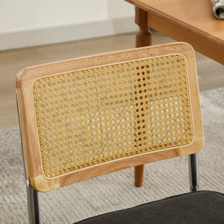Sunvega Mid Century Modern Dining Chairs Set of 2 with Velvet Upholstery and Natural Rattan Back