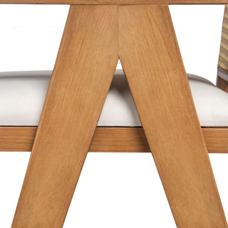 Sunvega Cream Grey Woven Cane Plastic Backrest Bar Stool with Foam-Padded Fabric Seat