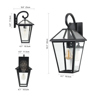 Sunvega Modern Black Metal Clear Glass Outdoor Wall Lantern Light for Porch Patio