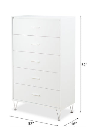 Sunvega Modern White Finish Chest with Five Spacious Drawers for Bedroom