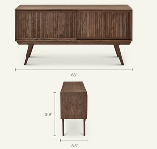 Sunvega Contemporary Walnut Wood Media Cabinet with Sliding Doors and Angled Legs