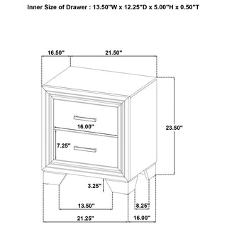 Sunvega Brown Oak Transitional Two-Drawer Nightstand with Metal Handles for Bedroom
