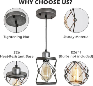 Sunvega Industrial Black Metal Cage Pendant Light with Adjustable Height for Kitchen