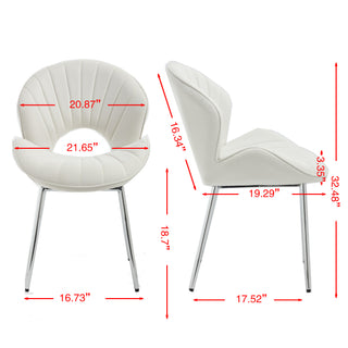 Sunvega Modern Design White Velvet Fabric Dining Chairs Set of 2 With Silver Legs