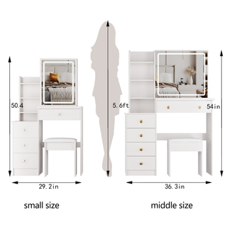 Sunvega Small Space Left Bedside Cabinet Vanity Table with Cushioned Stool