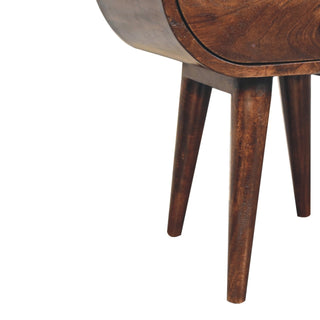 Sunvega Round Solid Mango Wood Bedside Table with Drawer and Open Slot