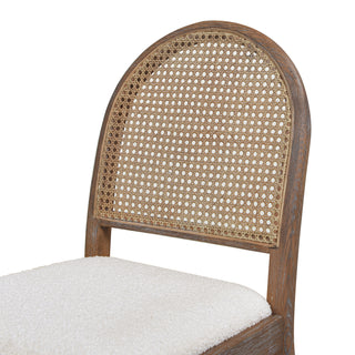 Sunvega Ivory White Boucle Cane Rattan Side Dining Chair Set of 2