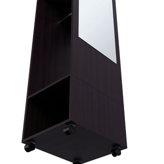 Sunvega Wenge 3-Shelf Wardrobe with Mirror and Open Storage for Bedroom