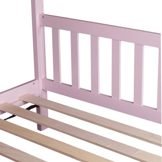 Sunvega Twin Rubber Wood House Bed with Headboard and Footboard in Light Grey