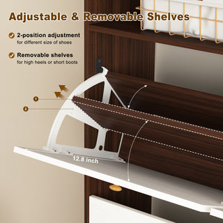 Sunvega 4 Tier Shoe Rack Organizer with Drawer and Two Adjustable White Door Shelves