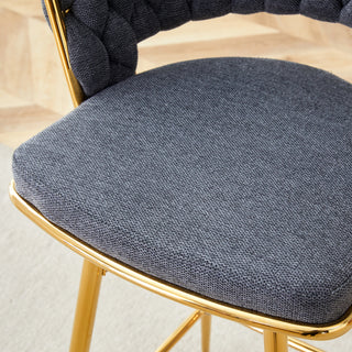 Sunvega 360 Swivel Bar Stools with Cotton Linen Cushions and Electroplated Metal Frame