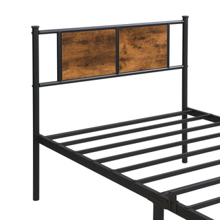 Sunvega Twin Size Metal Bed Frame with Wood Panel Headboard and Under Storage