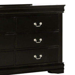 Sunvega Black Solid Wood Dresser with Six Drawers and Nickel Metal Handles