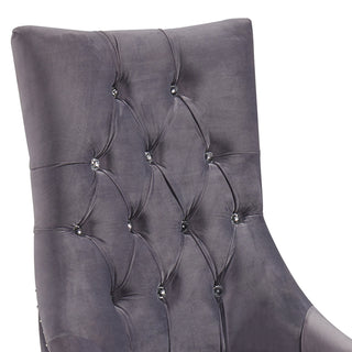 Sunvega Tufted Gray Velvet Dining Chair with Acrylic Legs and Diamond Stitching