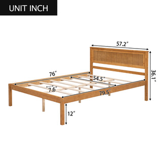 Sunvega Sturdy Wood Platform Bed Frame with Headboard for Queen Size Oak Finish