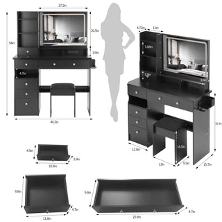 Sunvega 41 Inch Large Size Left Drawer Vanity Table with Touch Control LED Mirror