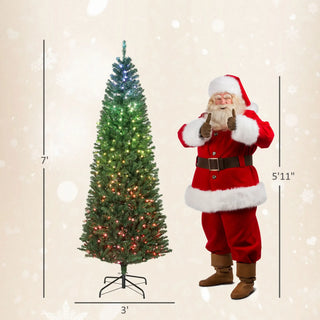 Sunvega Pencil Artificial Xmas Tree with Faux Snow Flocked Full Branch Tips Flame-retardant