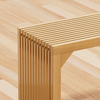 Sunvega Solid Wood 2-Seats Entryway Bench with Grille Details for Living Room