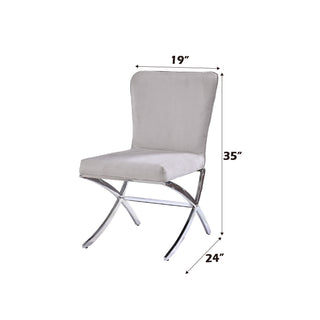 Sunvega Light Gray Velvet and Chrome Finish Armless Side Chair Set of 2