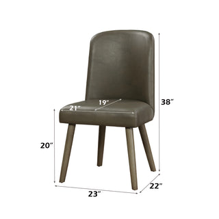 Sunvega Gray Synthetic Leather and Oak Finish Side Chair Set of 2