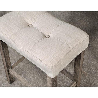 Sunvega Transitional Farmhouse Counter Height Dining Set with Gray Table and Beige Fabric Stools