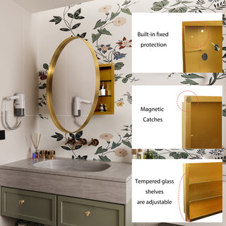 Sunvega Modern White Metal Framed Recessed Medicine Cabinet with Mirror and Storage