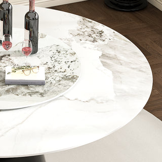 Sunvega 59 Inch Round Sintered Stone Dining Table with Stainless Steel Base for 6-8