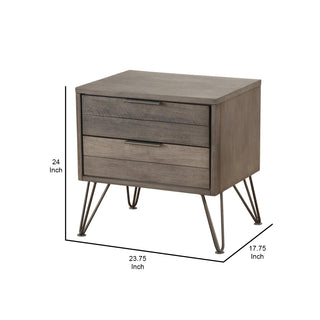 Sunvega Contemporary Grey Wood Night Stand with Metal Hairpin Legs and Drawers