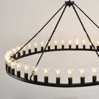 Sunvega 64 Inch Matte Black Wagon Wheel Chandelier With 30 E26 Lights