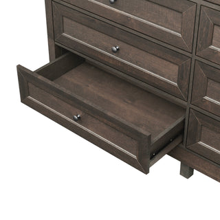 Sunvega White Wood Rustic Storage Dresser with 9 Silver Handle Drawers