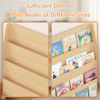 Sunvega 4-Tier Open Kids Bookshelf with Triangular Support for Bedroom Playroom