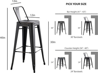Sunvega Industrial Metal Barstools with Bucket Back in Sanded Matte Black, Set of 4