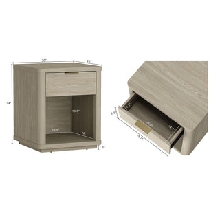 Sunvega Modern Charcoal Gray Nightstand with Drawer and Open Shelf for Bedroom