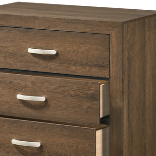 Sunvega Miquell Oak Finish Chest with Five Spacious Drawers and Wooden Block Legs