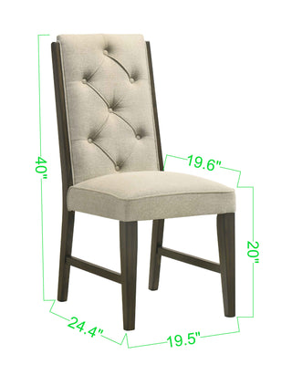 Sunvega Espresso Wood Frame Upholstered Dining Chairs with Tufted Detailing