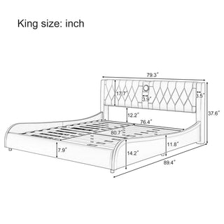 Sunvega Queen Size Faux Leather Platform Bed with RGB LED Lights Bluetooth Speakers
