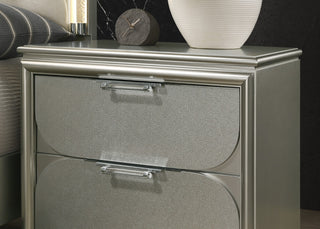 Sunvega Silver 2-Drawer Nightstand with Acrylic Handles and Embossed Panels