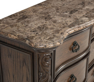 Sunvega Traditional Formal Style Nightstand with Genuine Marble Top and Three Drawers